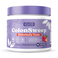 ColonSweep strawberry flavored powder bottle boosts daily digestive support.
