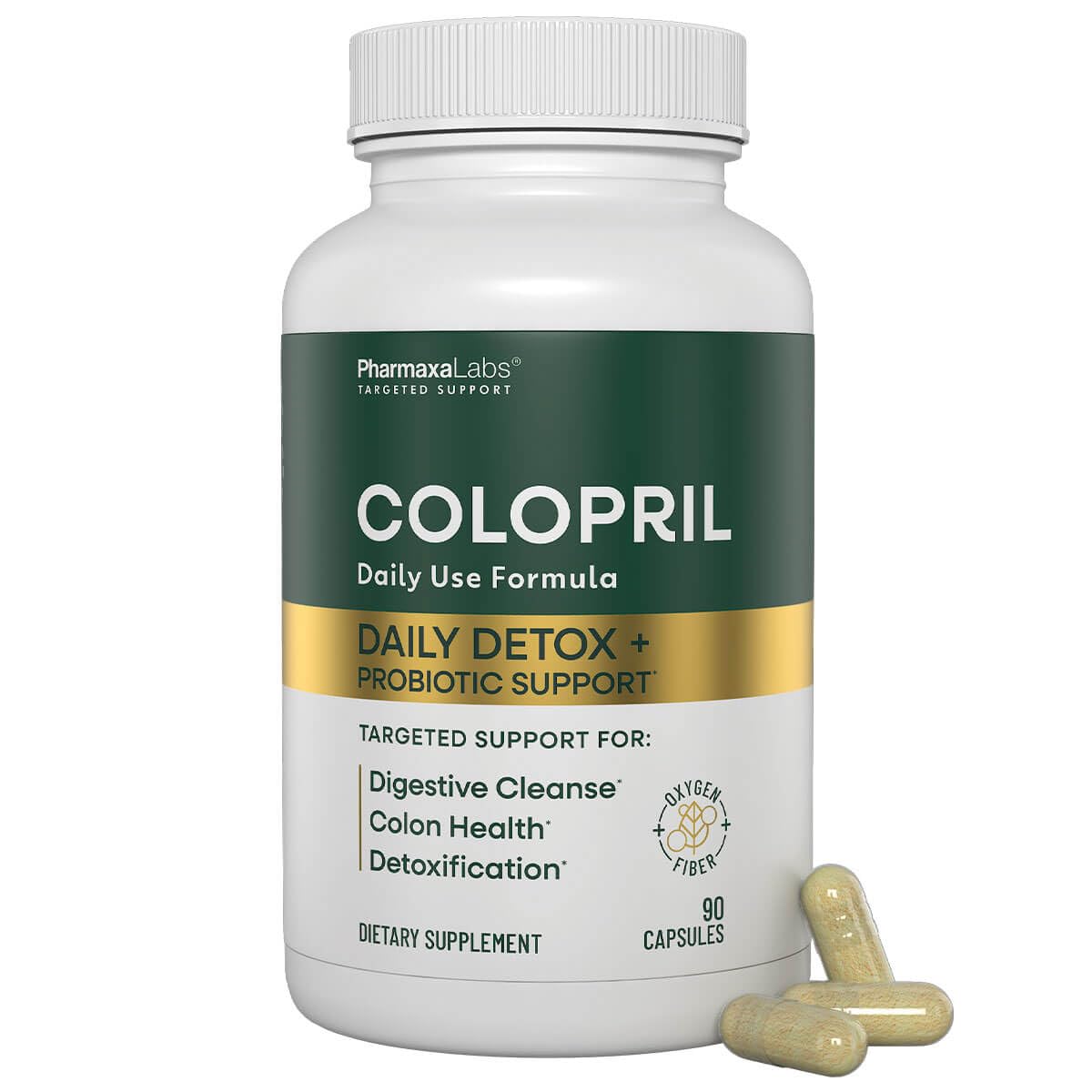 Colopril colon cleanse bottle with label, promoting gentle digestive support.