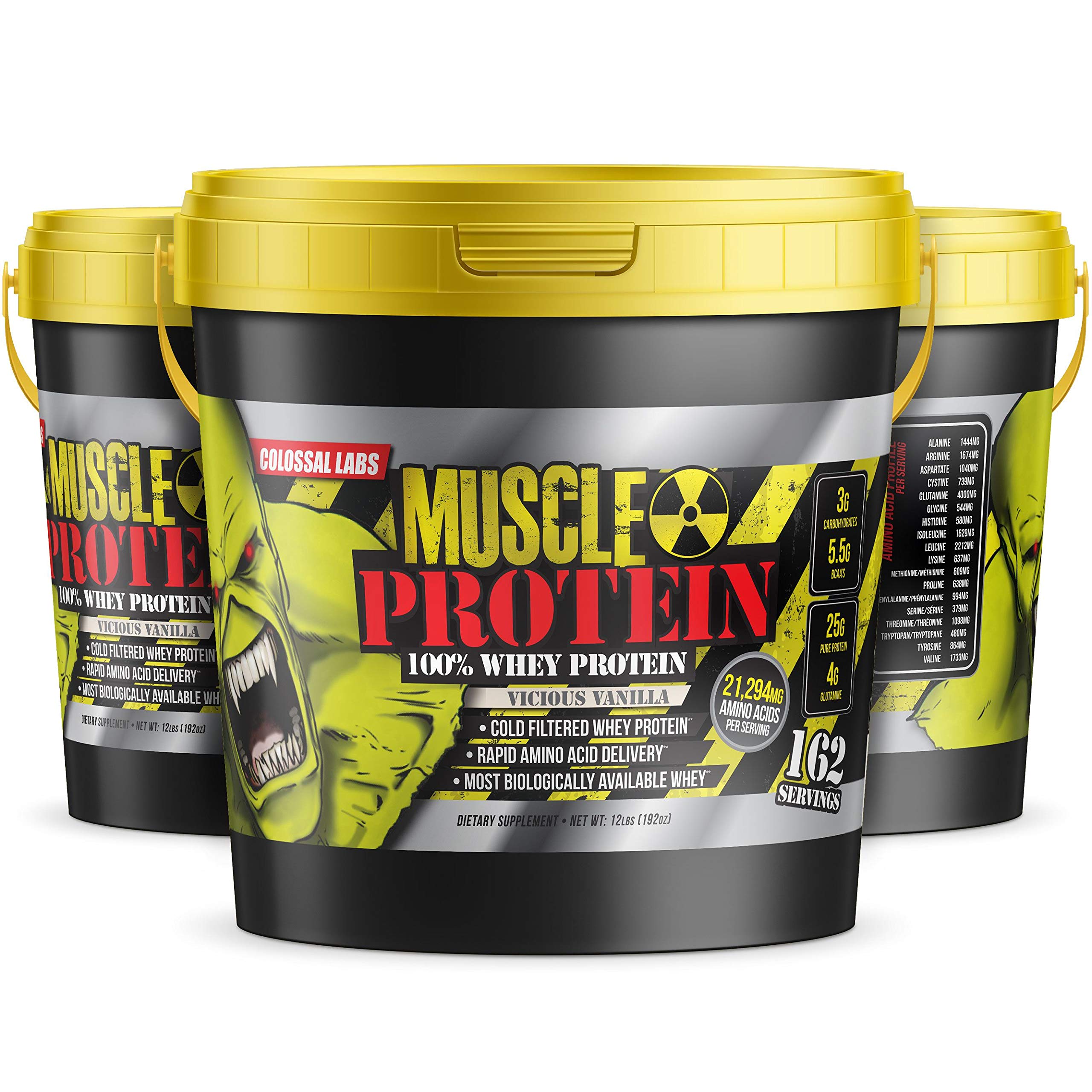 Colossal Labs nutrition panel shows protein and BCAAs per serving