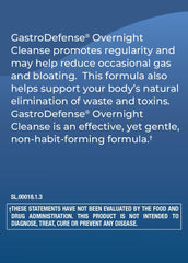 GastroDefense capsules close-up showing Himalayan herbal blend for overnight cleansing support.