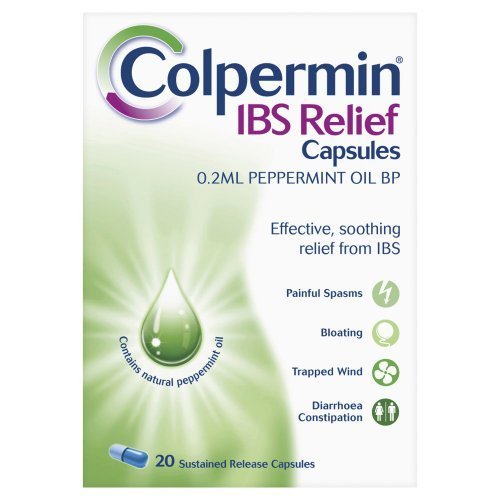 Colpermin peppermint oil capsules bottle shown for IBS relief and everyday comfort