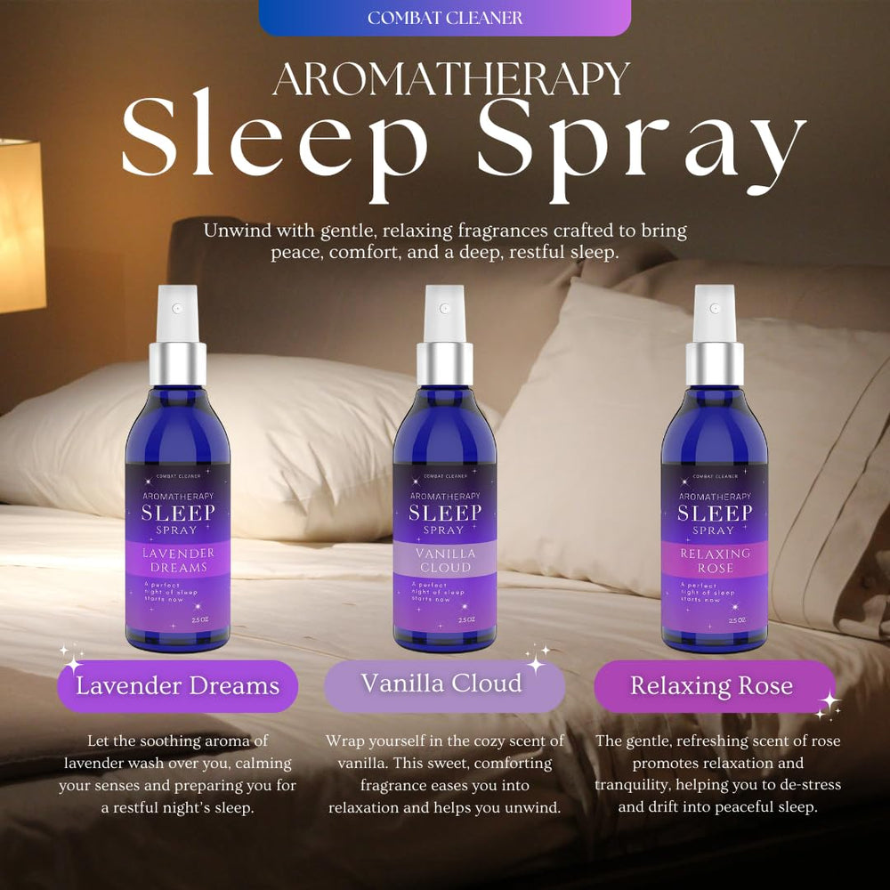 Combat Cleaner Pillow Sleep Spray Rose bottle to soothe nights