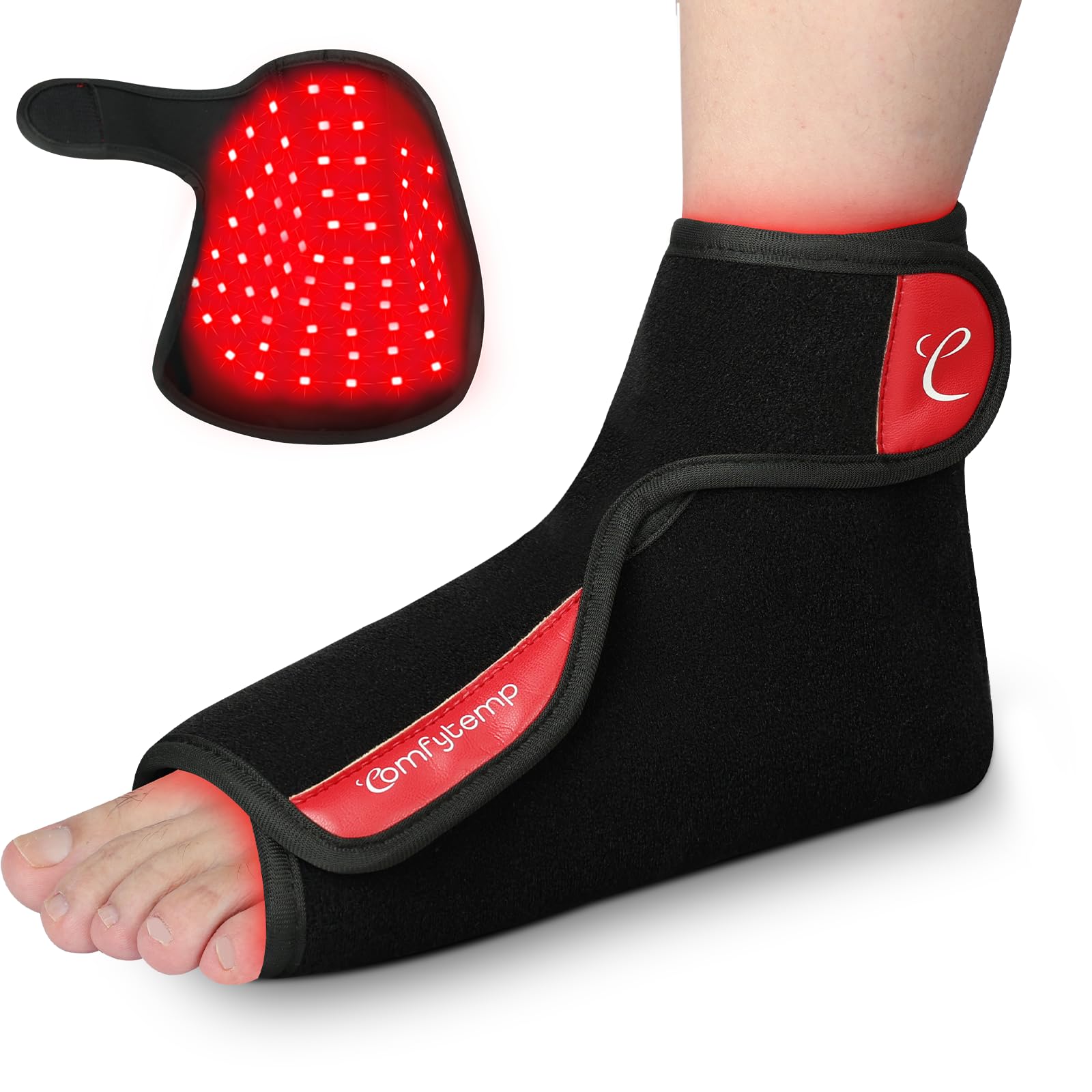 Comfytemp cordless red light foot wrap showcasing portable design for at-home therapy and travel.