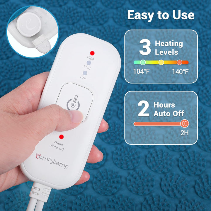 Comfytemp mat fully covers back and shoulders with large 17x33 inch surface.