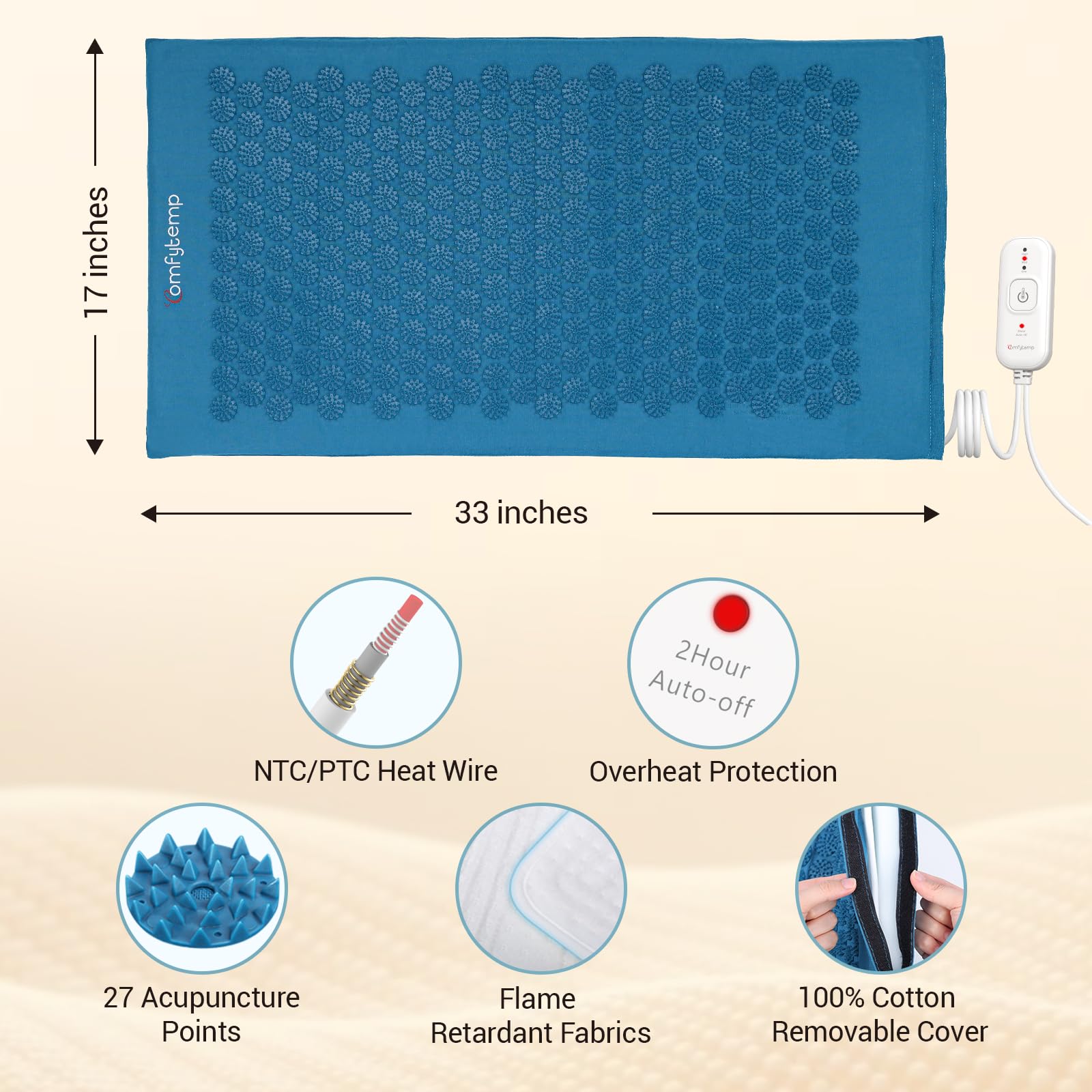 Comfytemp mat with 2-hour auto-off safety feature.