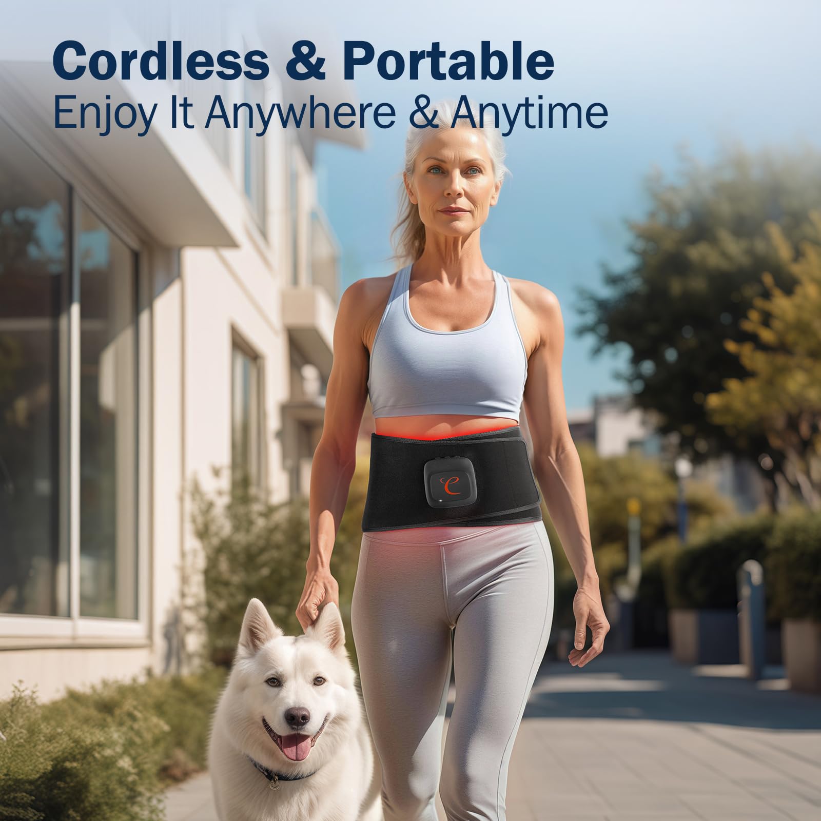Comfytemp belt worn on the waist demonstrates adjustable, comfortable fit.