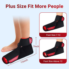 Comfytemp foot wrap wrapped on foot demonstrates full coverage for targeted relief.