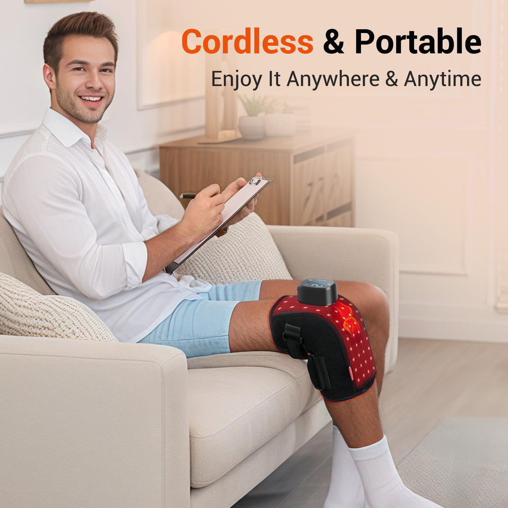 Comfytemp knee wrap includes vibration massage for soothing relief.
