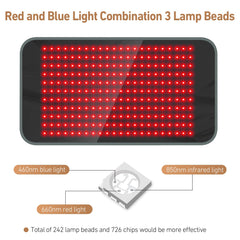 Close-up of Comfytemp light beads showing blue, red, and infrared spectrum