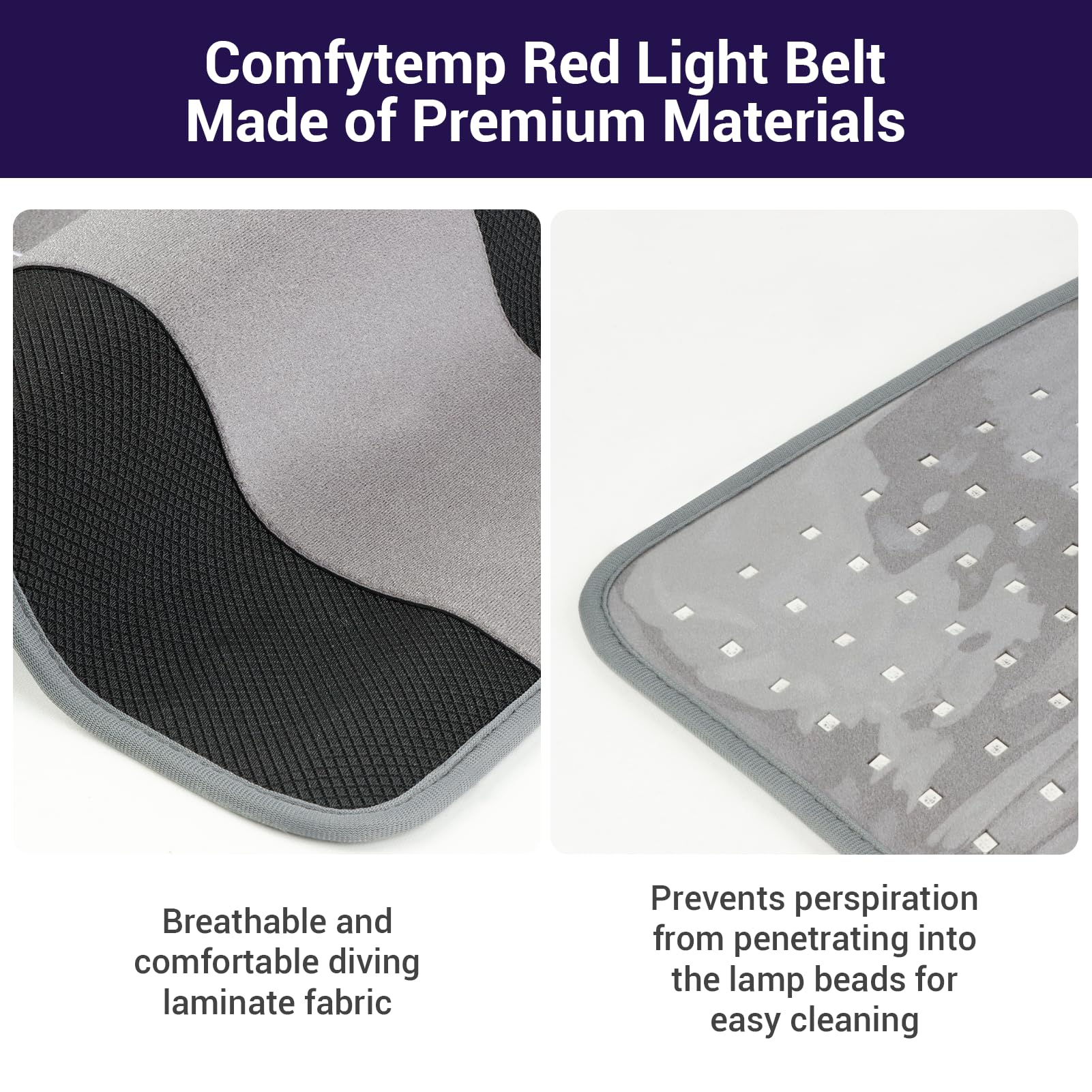 Comfytemp pad on leg and back demonstrates multi-area use with the wrap.