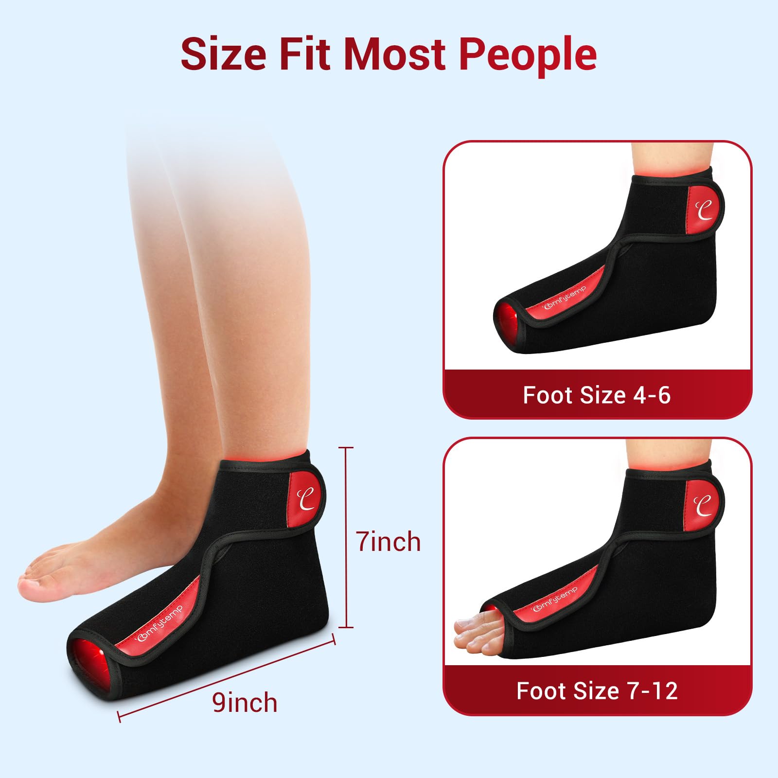 Comfytemp portable near infrared foot wrap ready for on-the-go relief and daily use.