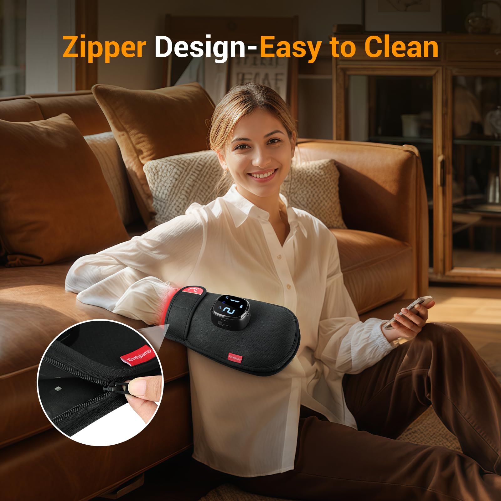 Comfytemp infrared light close-up emphasizes deep tissue reach.