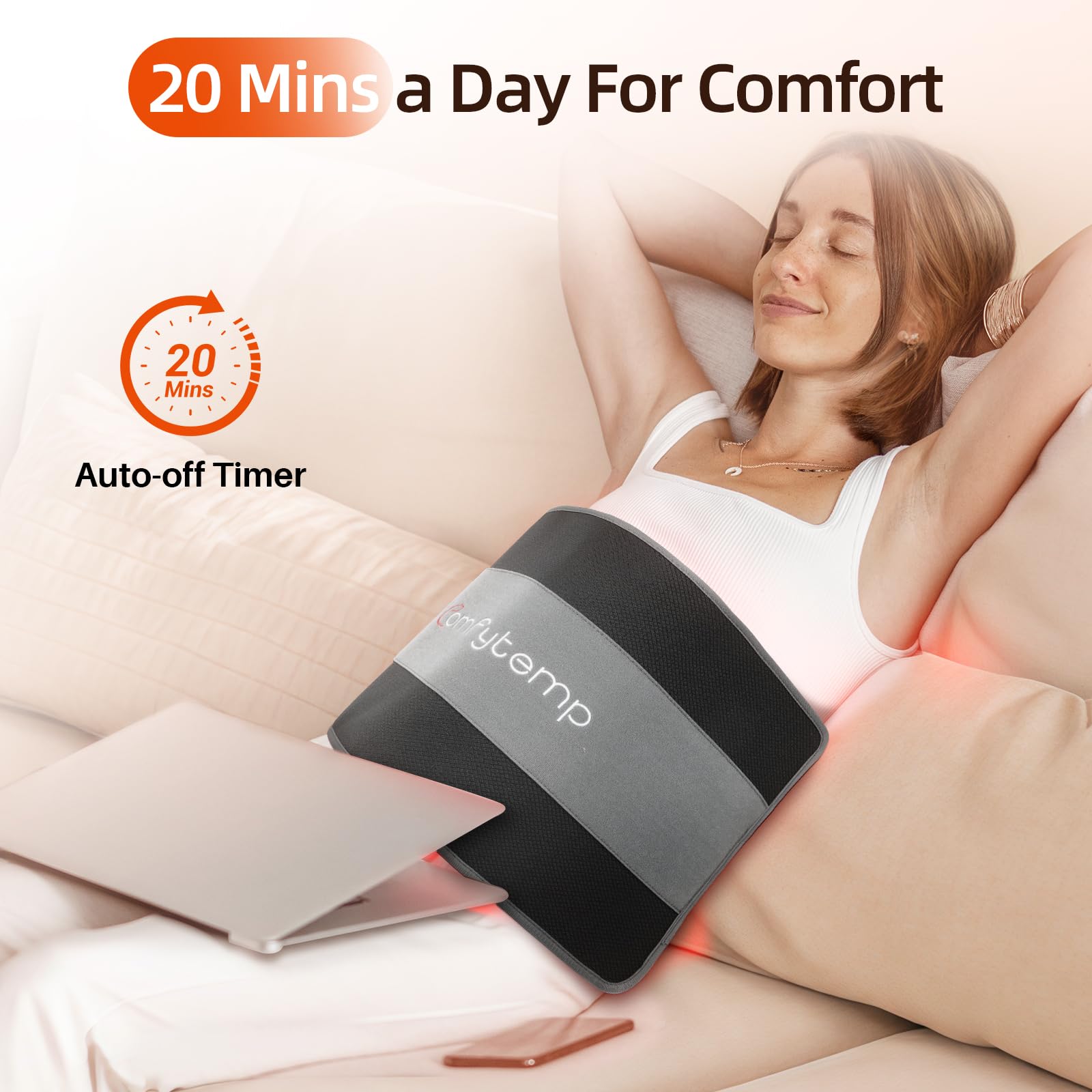Comfytemp red light therapy pad near the feet for post-activity relaxation.