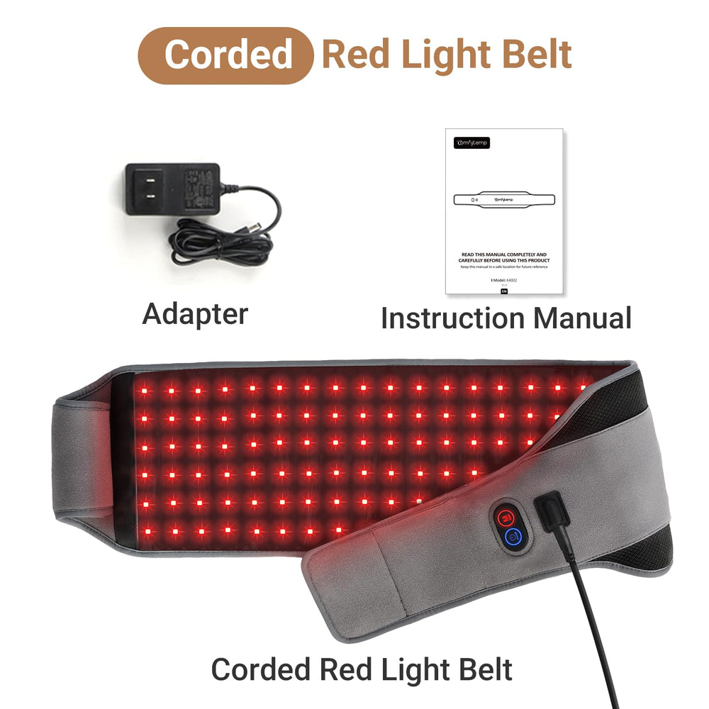 Comfytemp red light therapy belt worn on back demonstrates targeted treatment setup