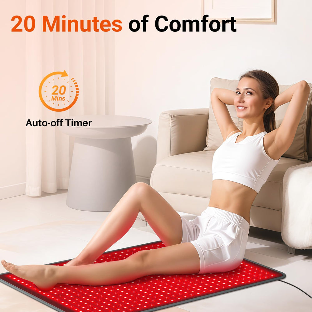 Comfytemp red light therapy mat usage tips show 20-minute sessions