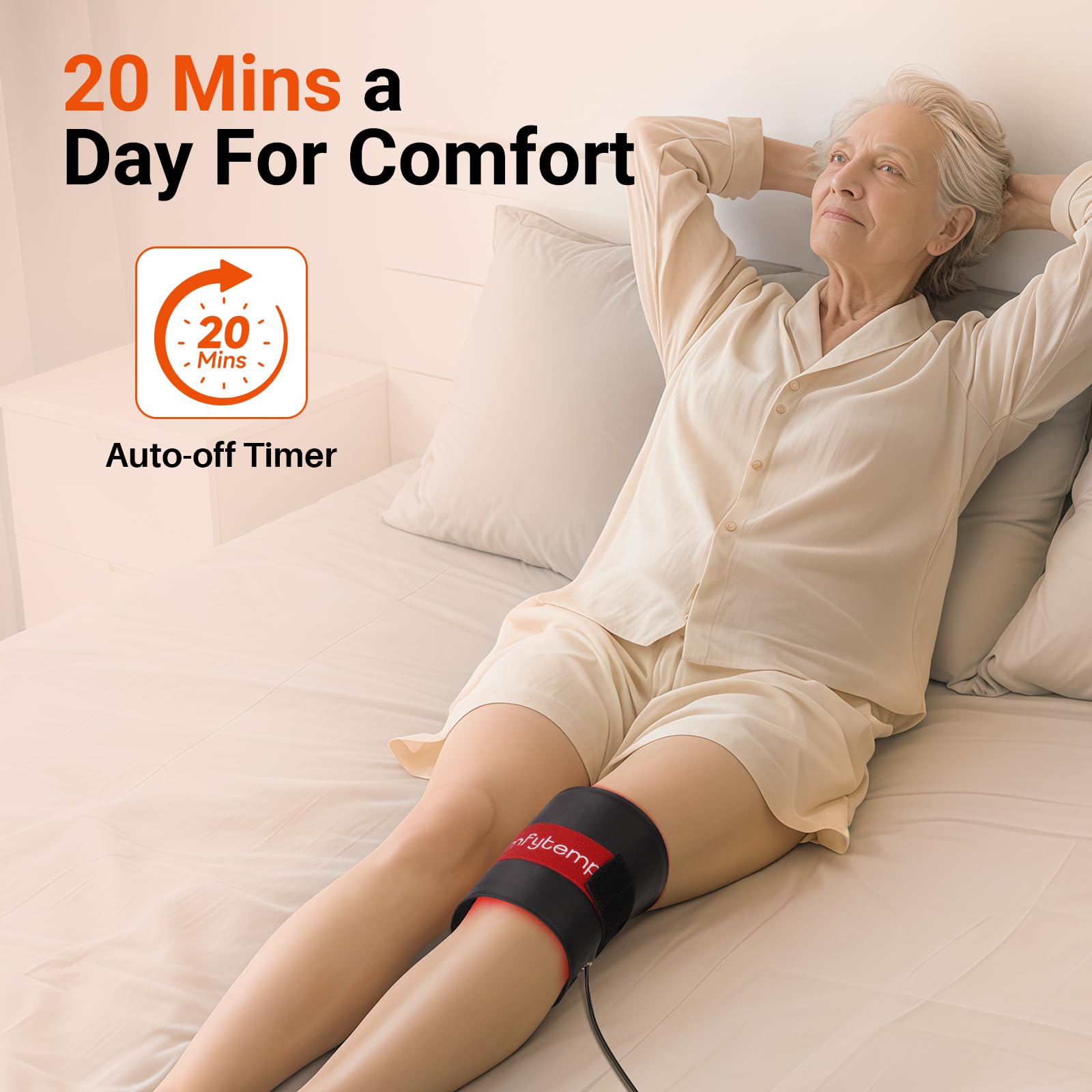 Elbow wrap with Comfytemp red light therapy pad delivering targeted warmth