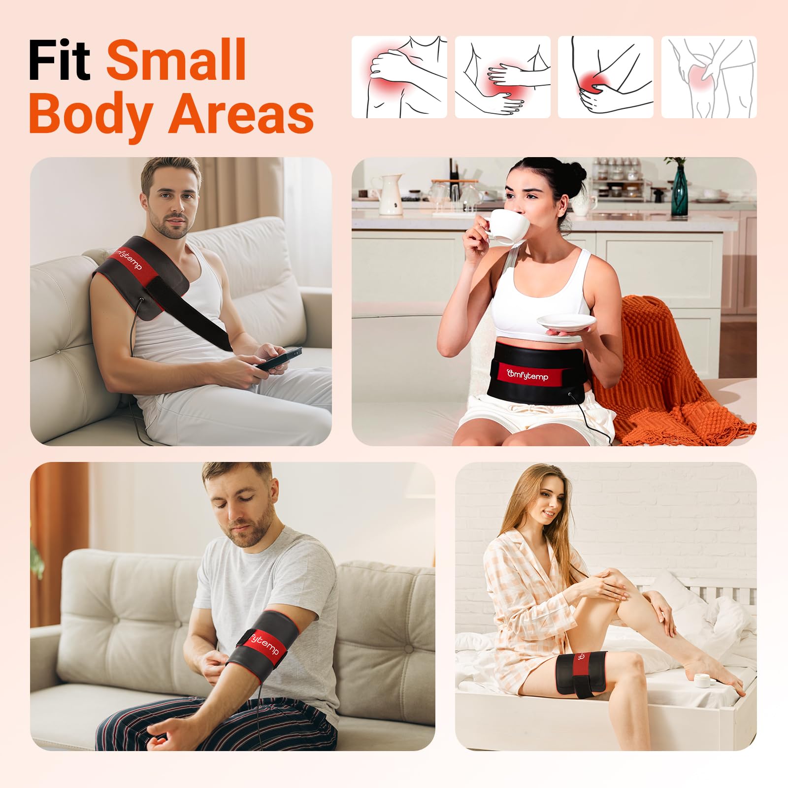 Comfytemp red light therapy pad on waist wrap for versatile relaxation