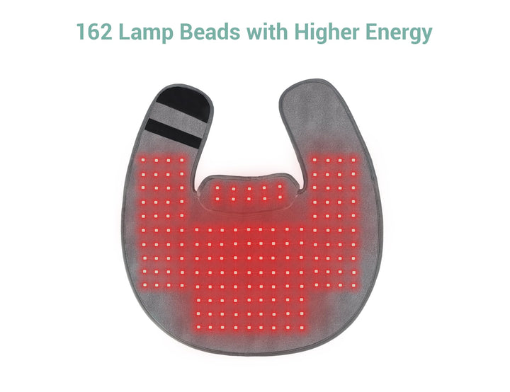 Comfytemp red light wrap back view highlights shoulder buckles for close contact.