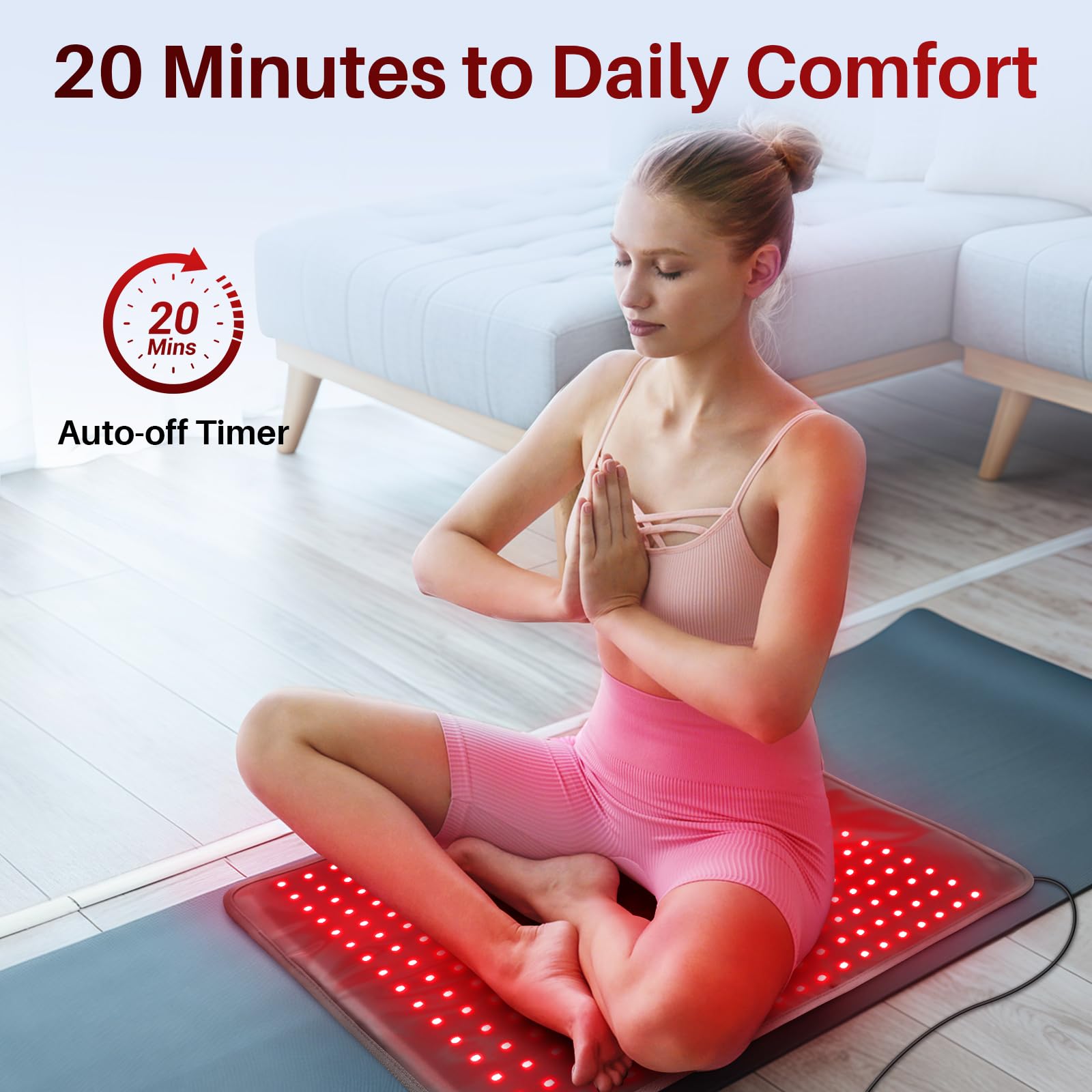 Comfytemp user relaxing on the red light pad.