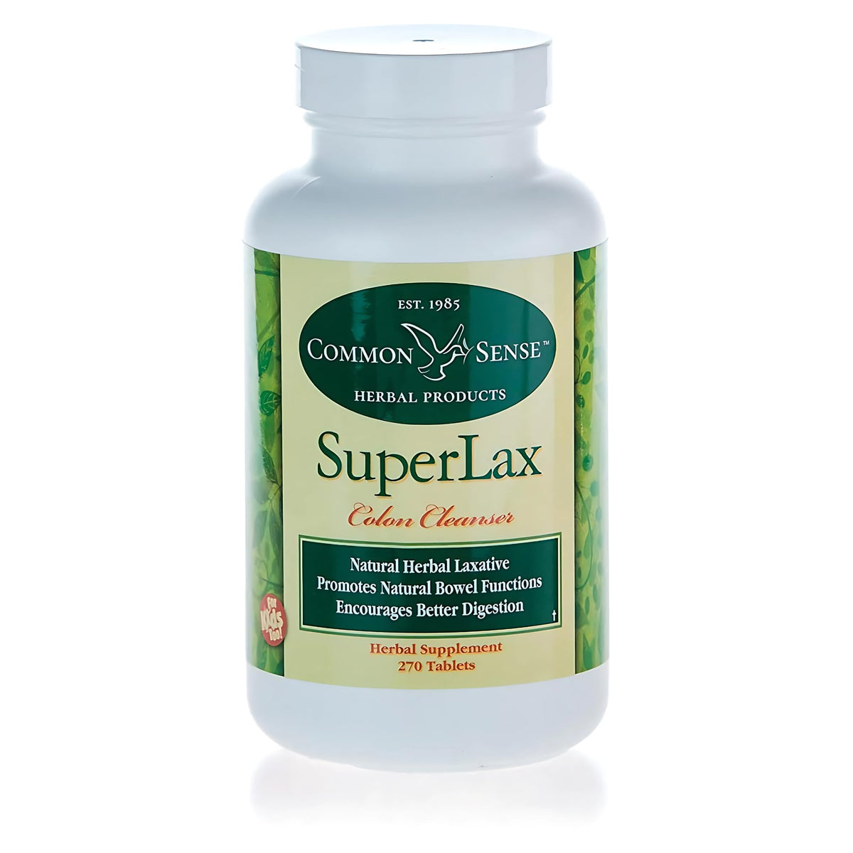 Common Sense SuperLax bottle front view for gentle colon support.