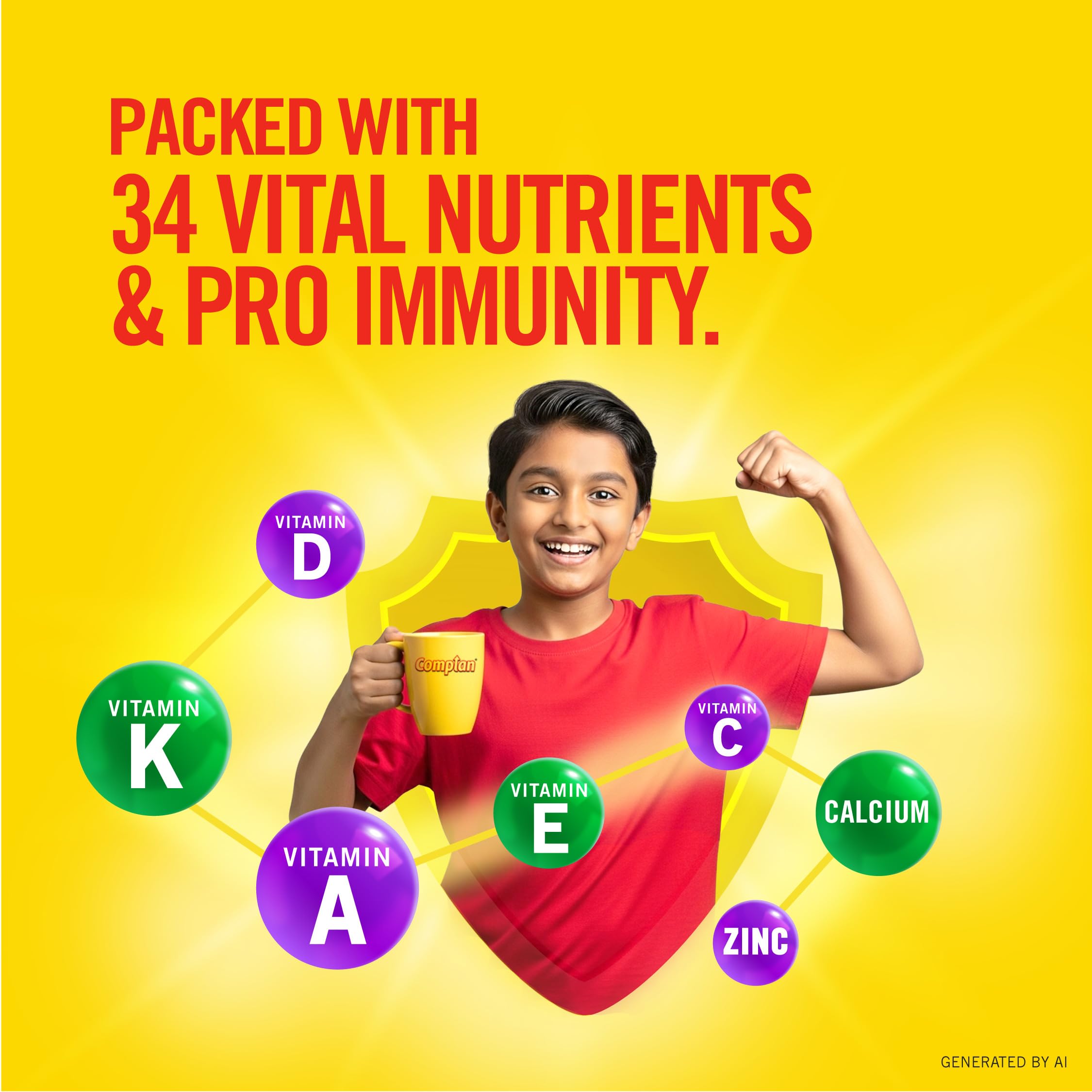Ingredients list showing milk solids and almonds in Complan Kesar Badam