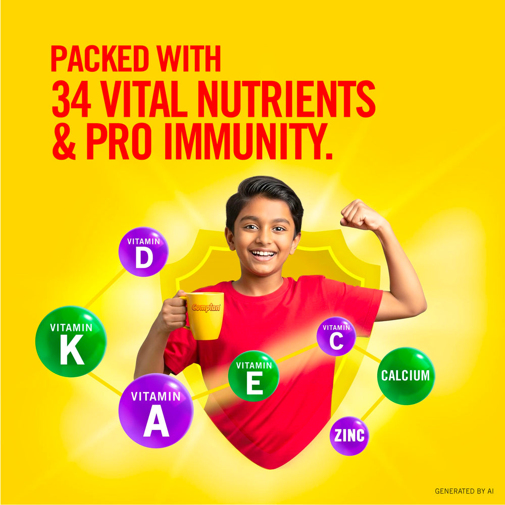 Ingredients list showing milk solids and almonds in Complan Kesar Badam