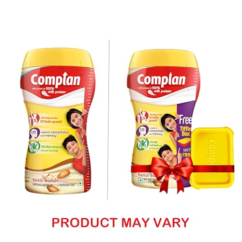 Front label of Complan Kesar Badam jar with flavor cues