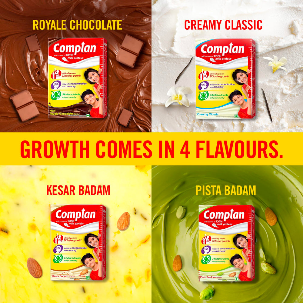 Glass of prepared Complan Kesar Badam being served