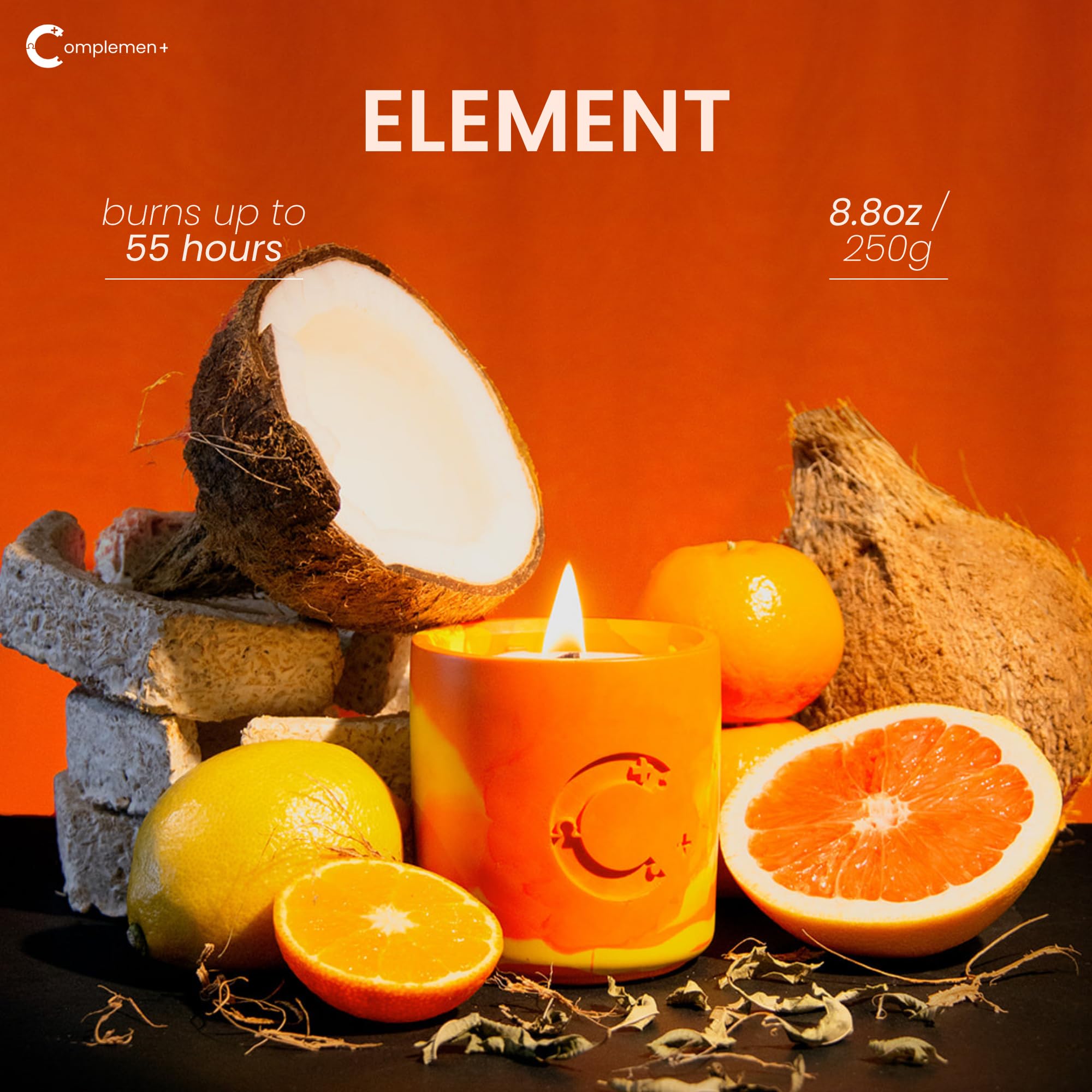Complemen+ lemon-verbena-tangerine citrus blend close-up highlighting uplifting balance