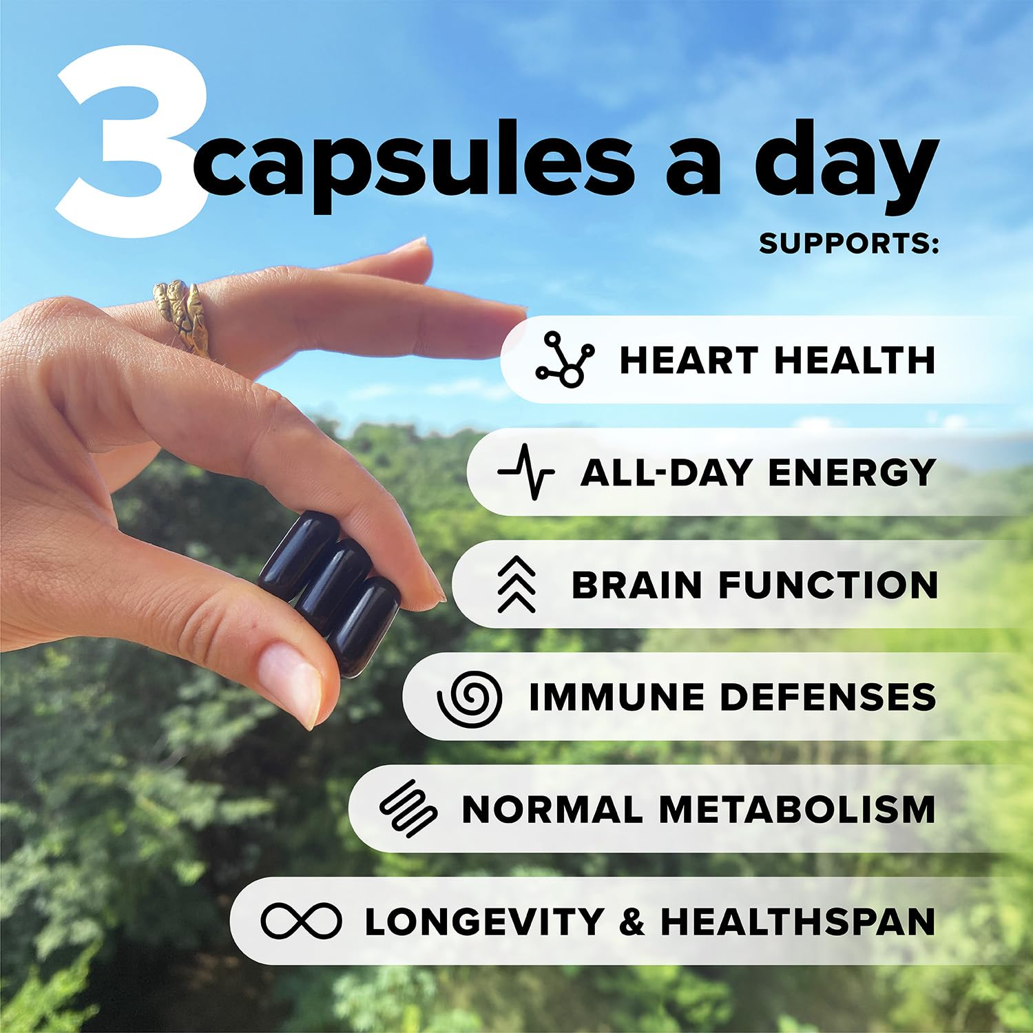Complement Essential Vegan Multivitamin capsules close-up highlighting easy-to-swallow capsules