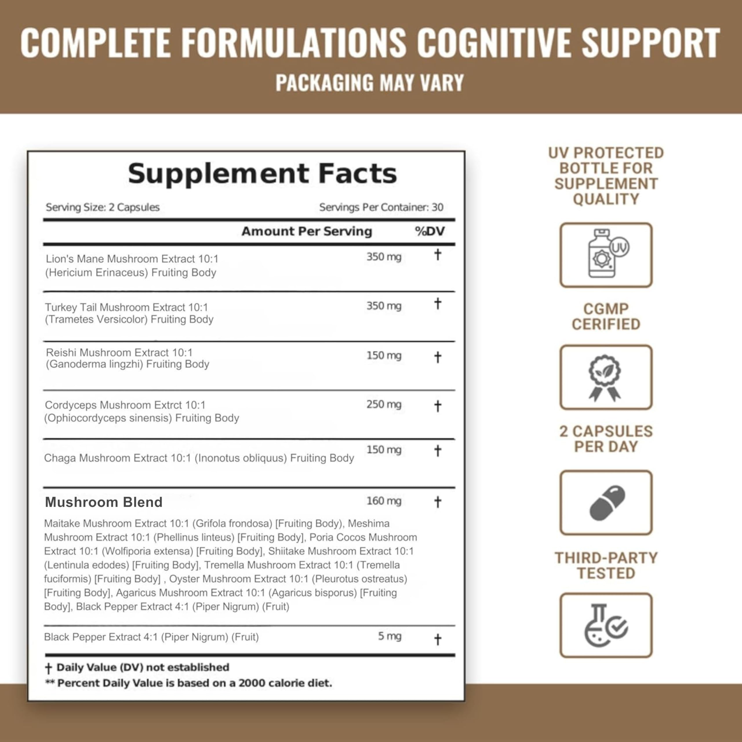 Complete Formulations 12-in-1 capsules closeup highlighting focus support