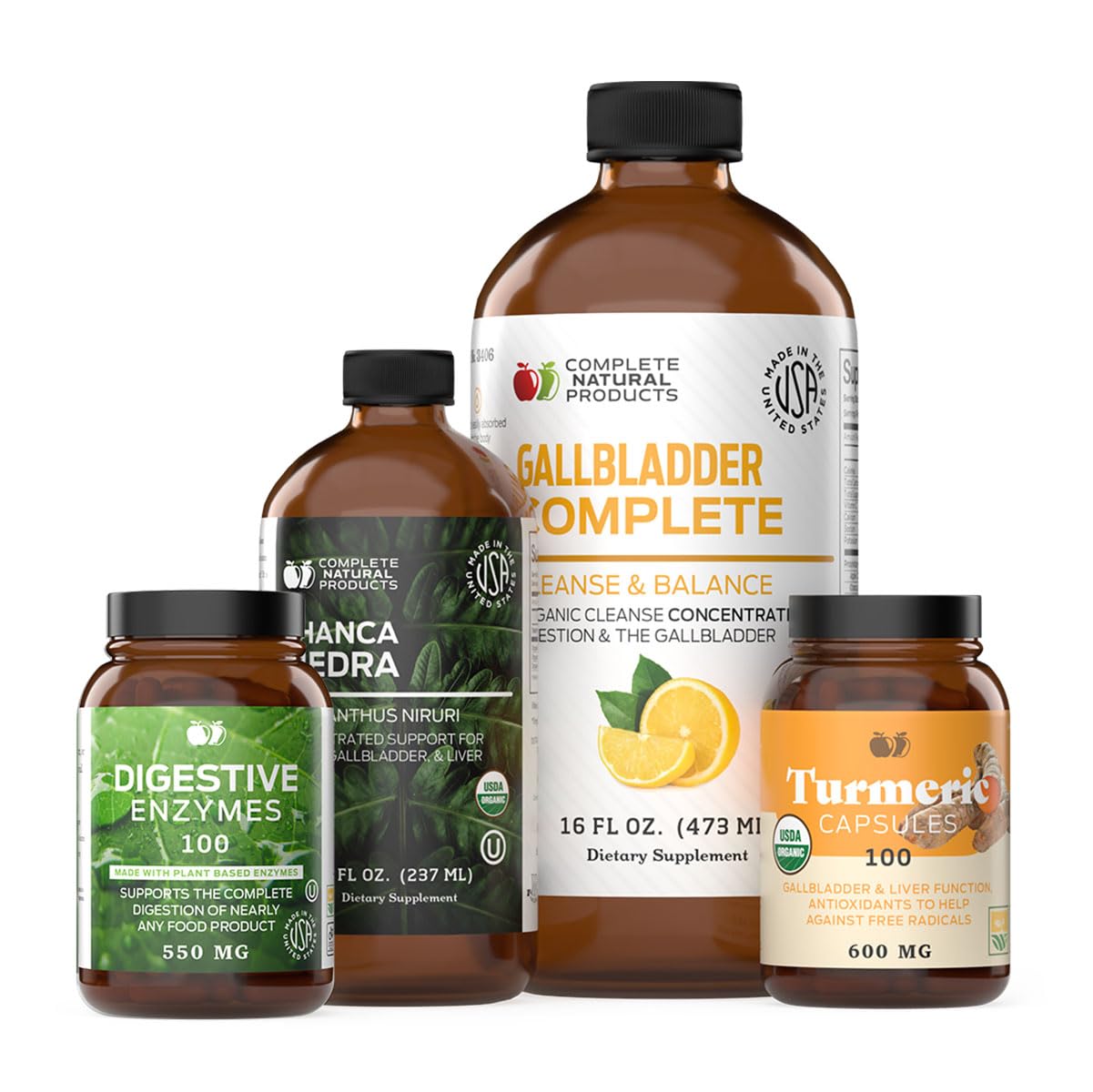 Complete Natural Gallbladder Bundle liquid dispense showing easy-to-use formula for quick relief