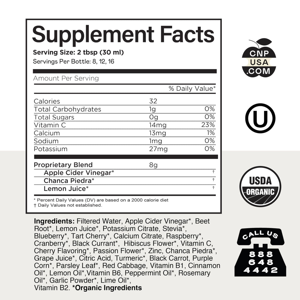 Complete Natural Products Kidney Complete bottle label close-up featuring Apple Cider Vinegar and Lemon for natural support.