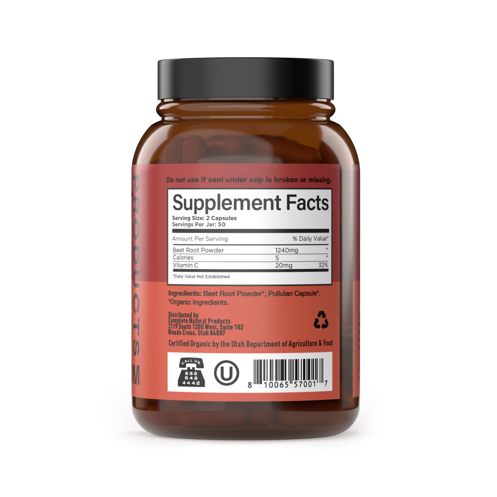 Complete Natural Products 620mg beet root capsules simplify daily supplementation.