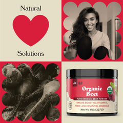 Bottle pour of Complete Natural Products beet root powder for easy dosing.