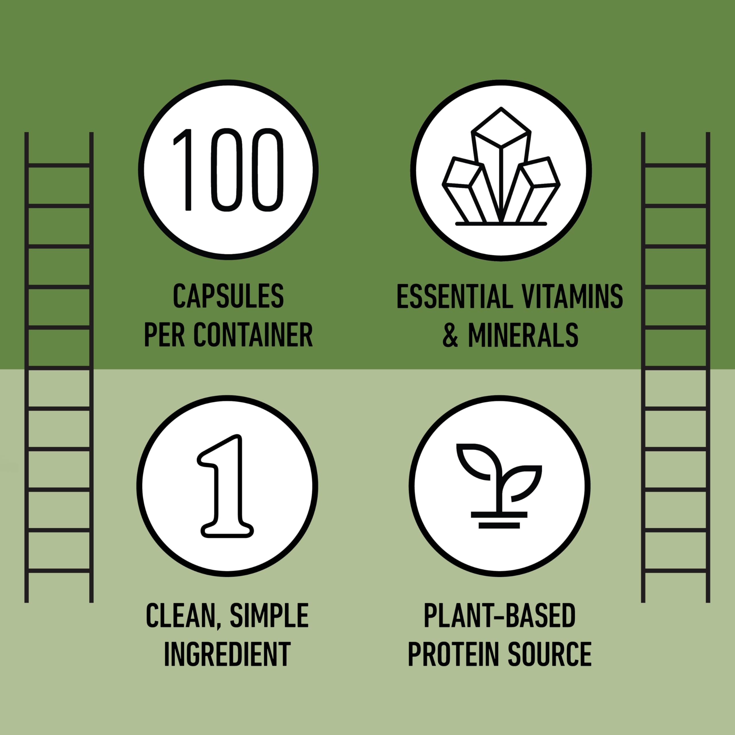 Complete Natural Products chlorella capsules in glass bottle for storage.