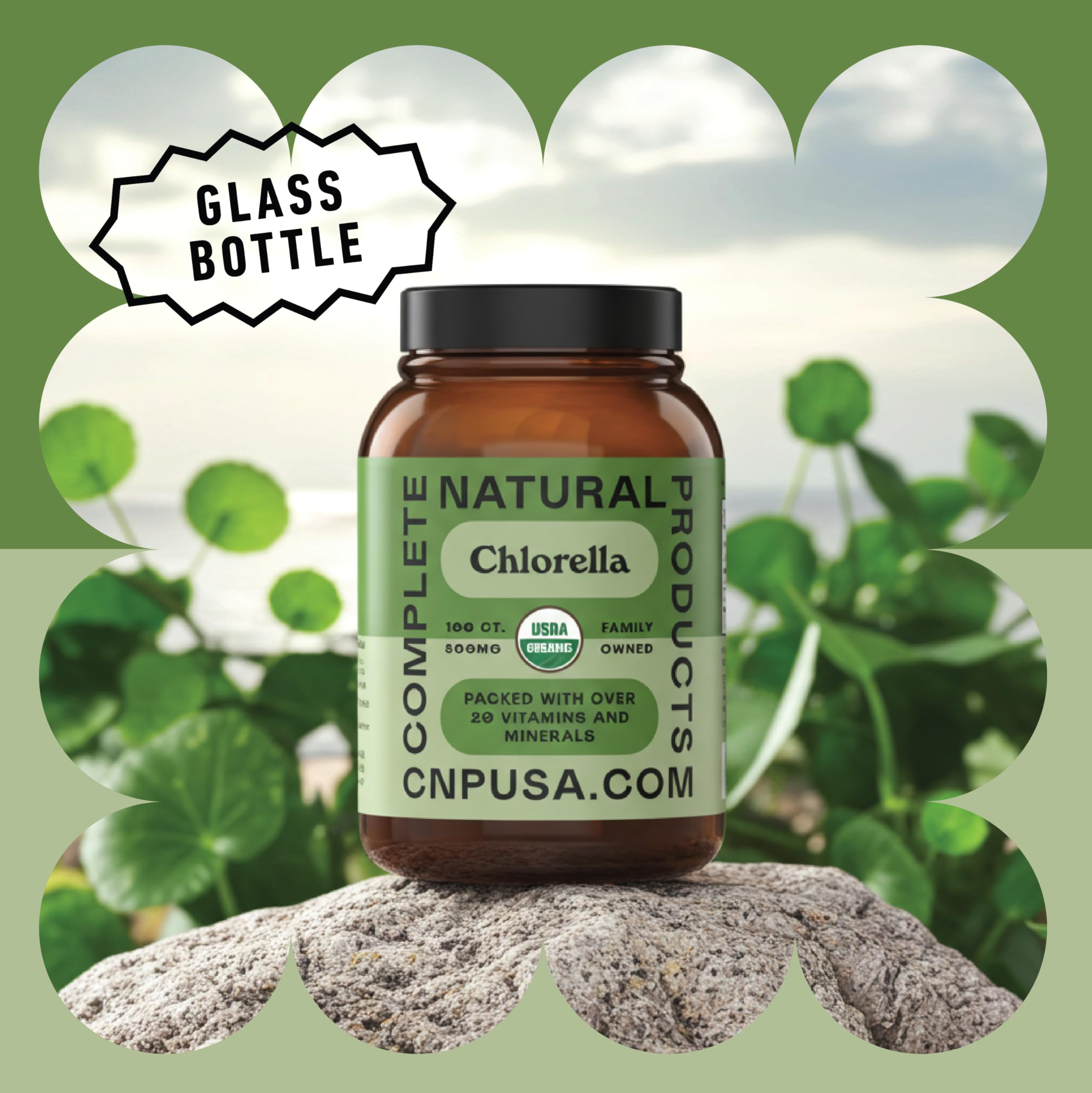 Complete Natural Products green algae superfood capsules displayed as everyday supplement.