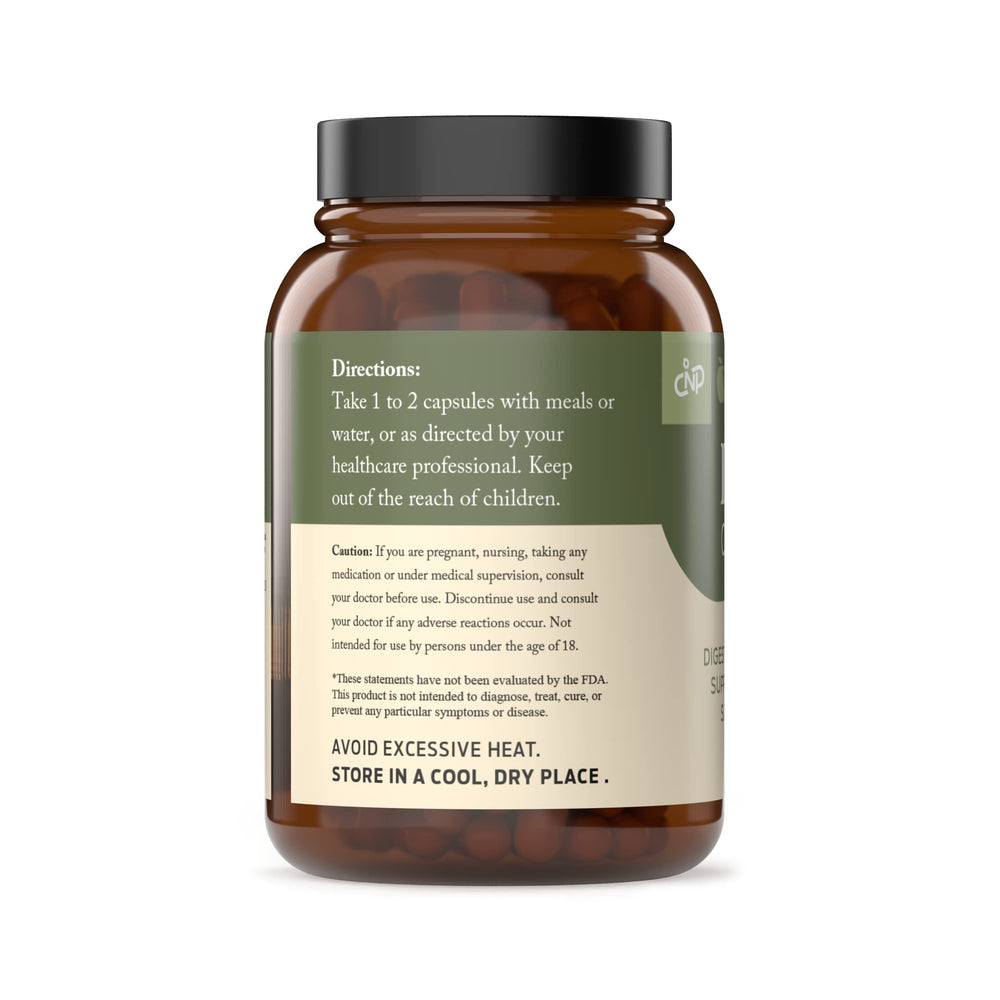 Complete Natural Products inulin capsules bottle back label, organic Jerusalem artichoke source.