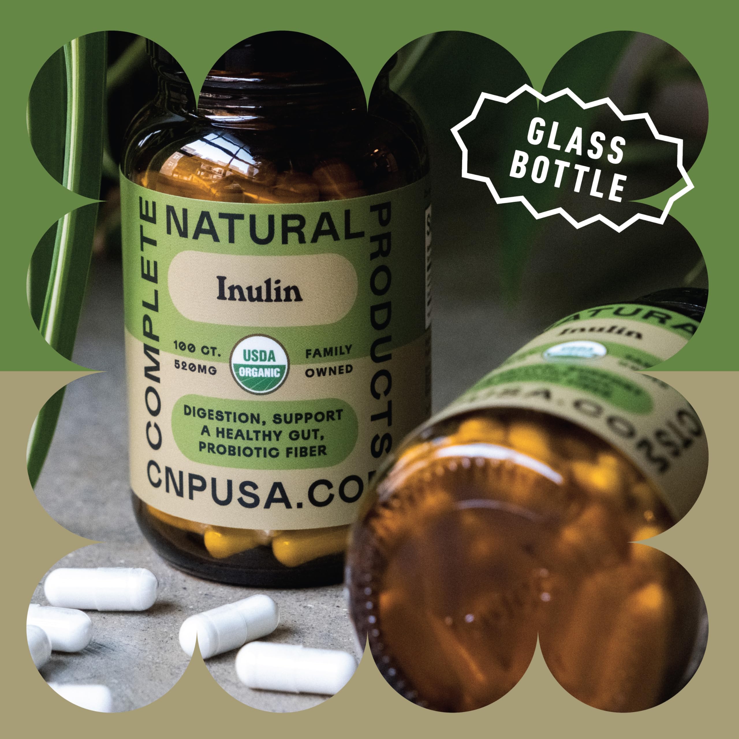 Complete Natural Products vegan-friendly capsules packaging signals clean, plant-based fiber option.