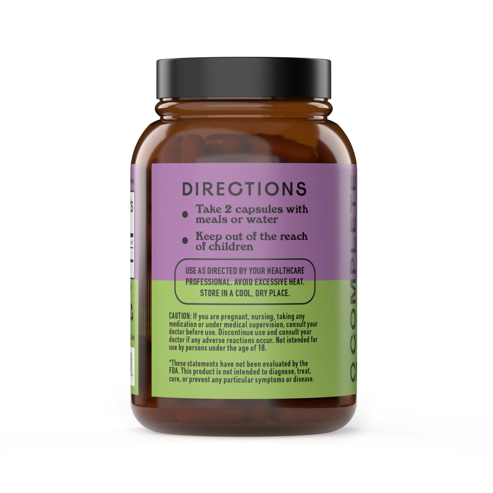 Complete Natural Products milk thistle capsules bottle back with ingredients and origin