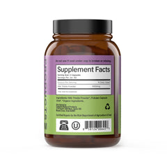 Complete Natural Products milk thistle capsules pills in hand for on-the-go wellness