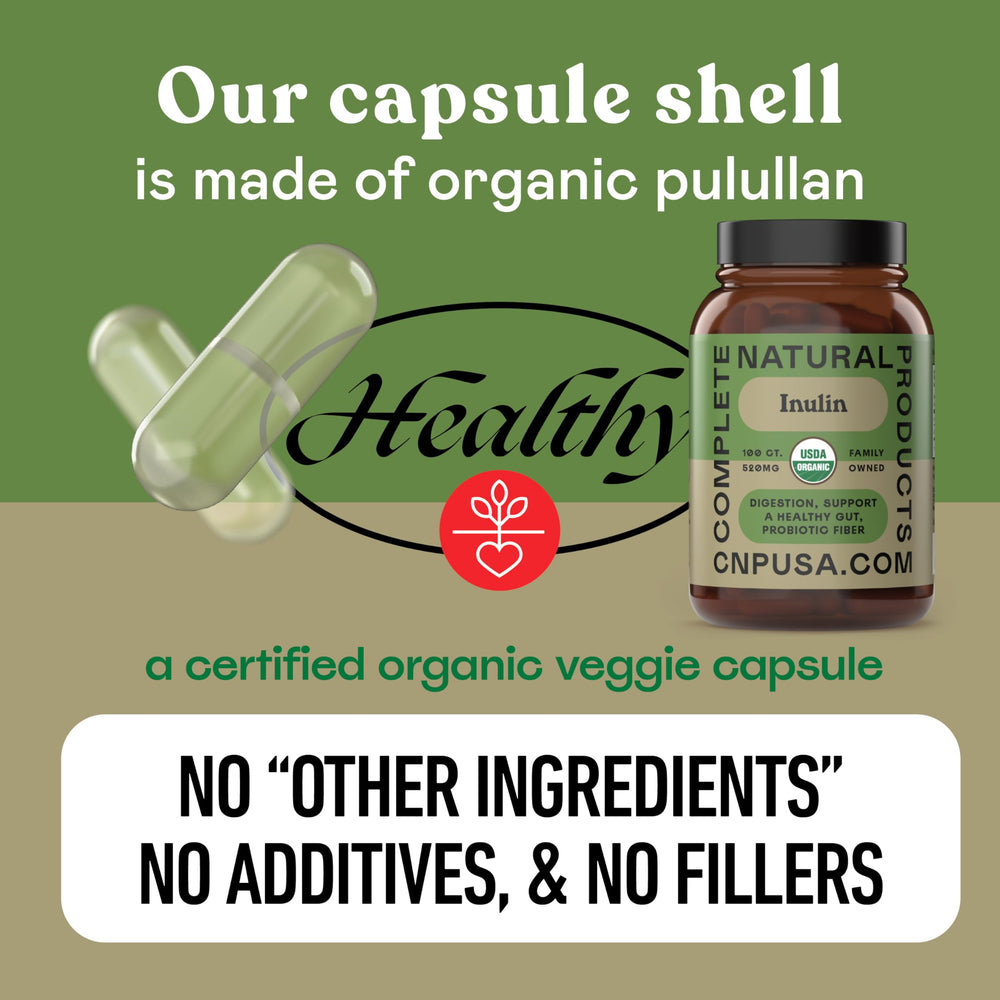 Complete Natural Products bottle closeup reveals a pure, plant-based capsule.