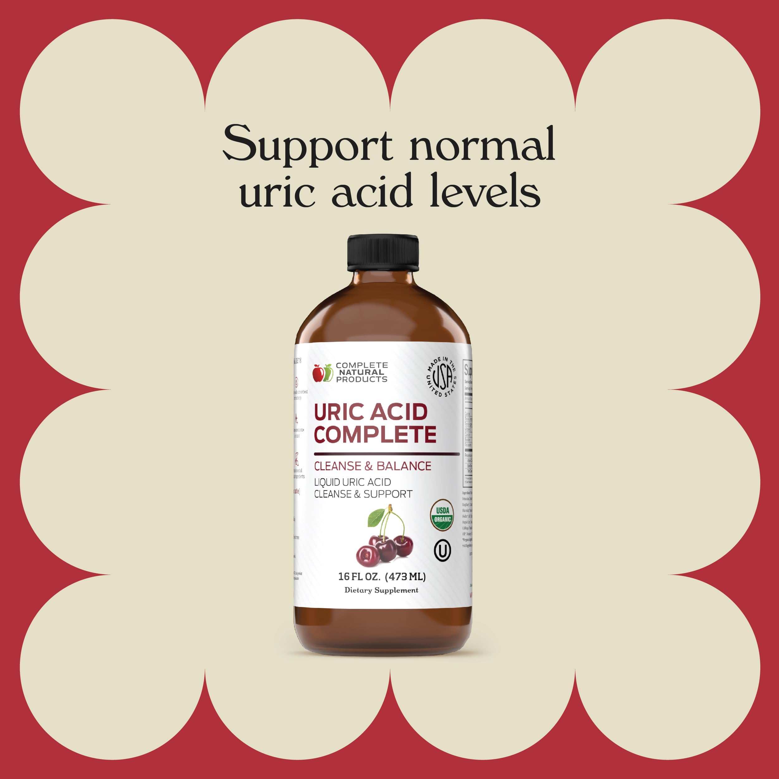 Complete Natural Products Uric Acid Complete bottle featuring apple cider vinegar visuals for filtration support