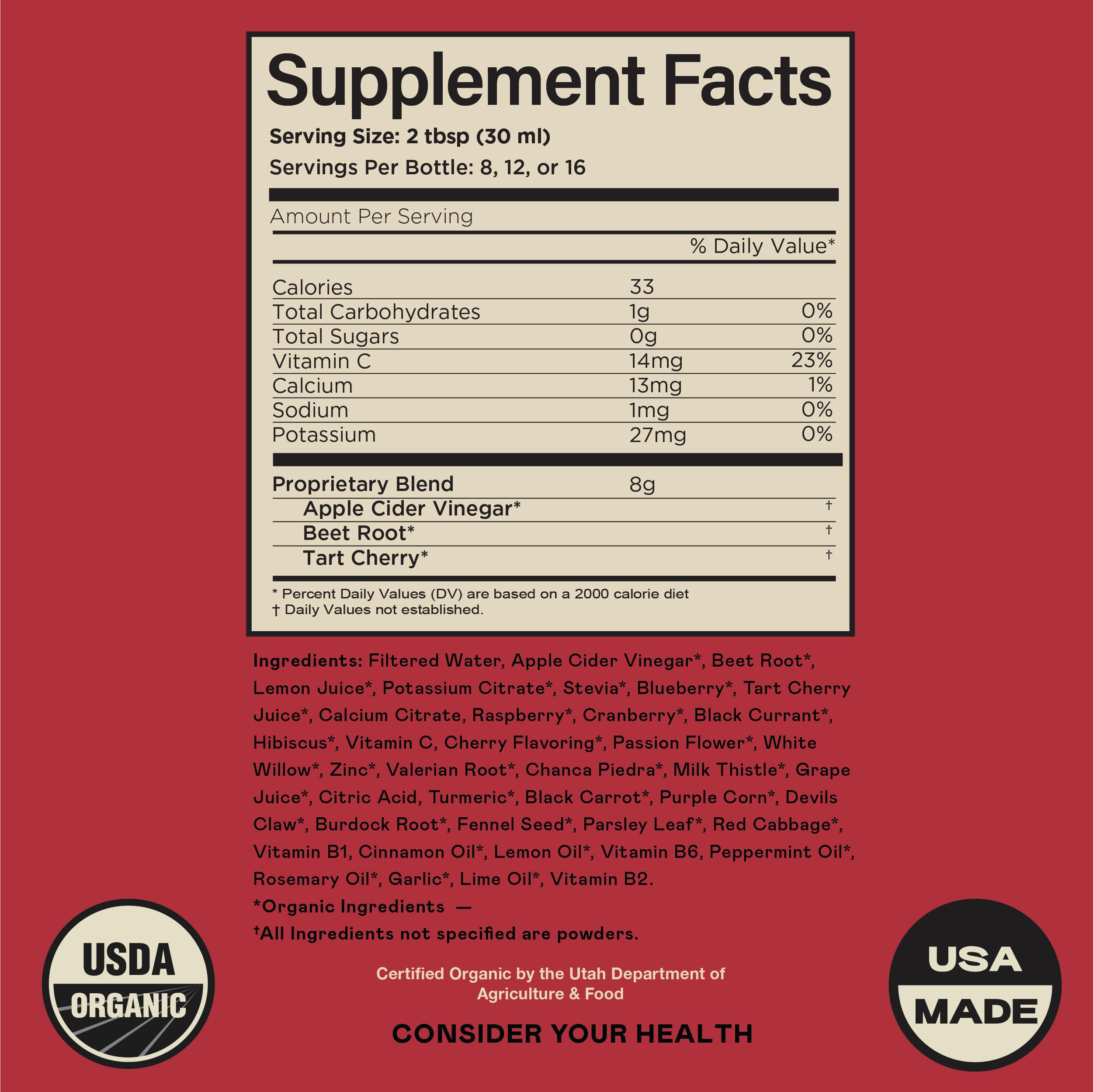 Complete Natural Products Uric Acid Complete ingredients list highlighting apple cider vinegar and beet root for detox support