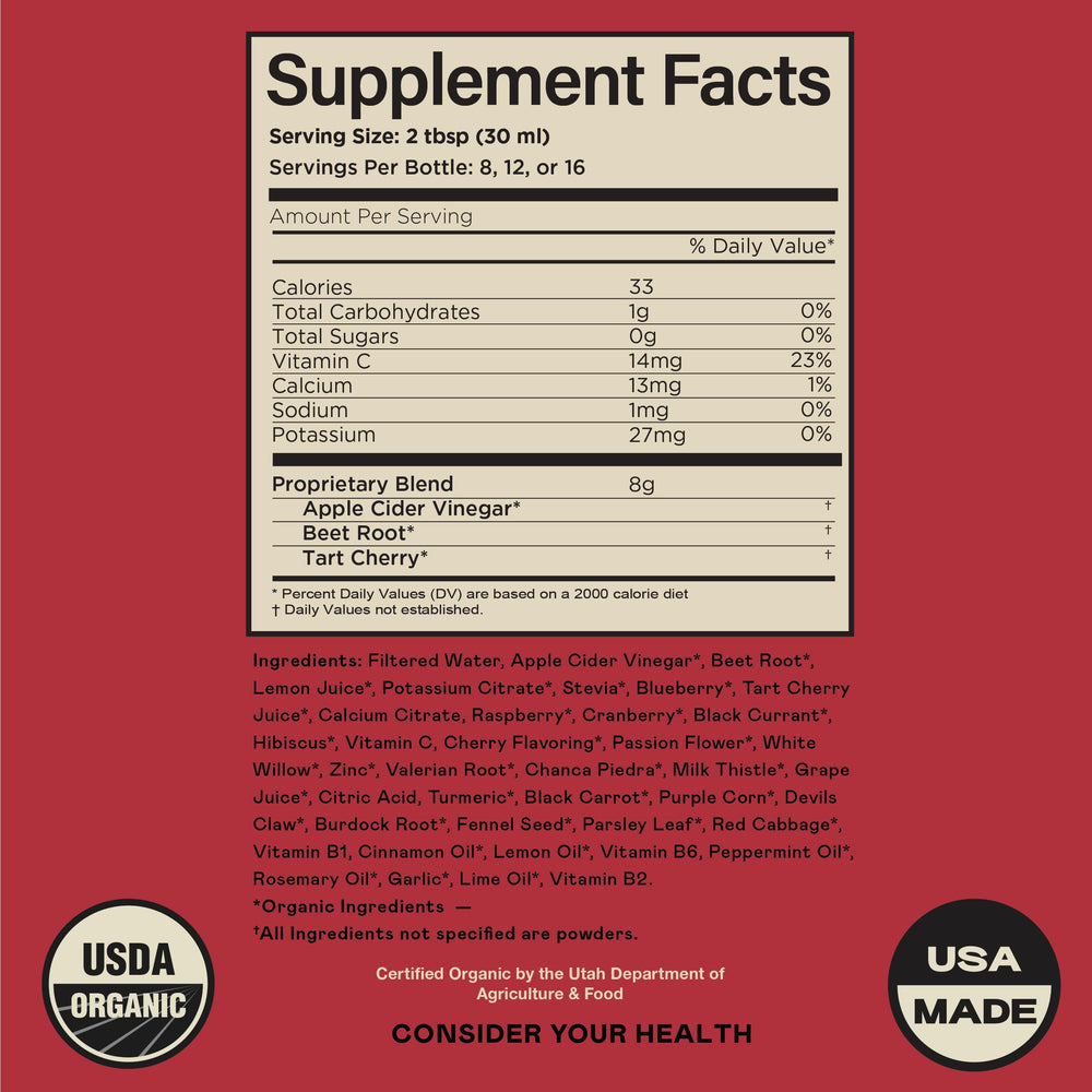 Complete Natural Products Uric Acid Complete ingredients list highlighting apple cider vinegar and beet root for detox support
