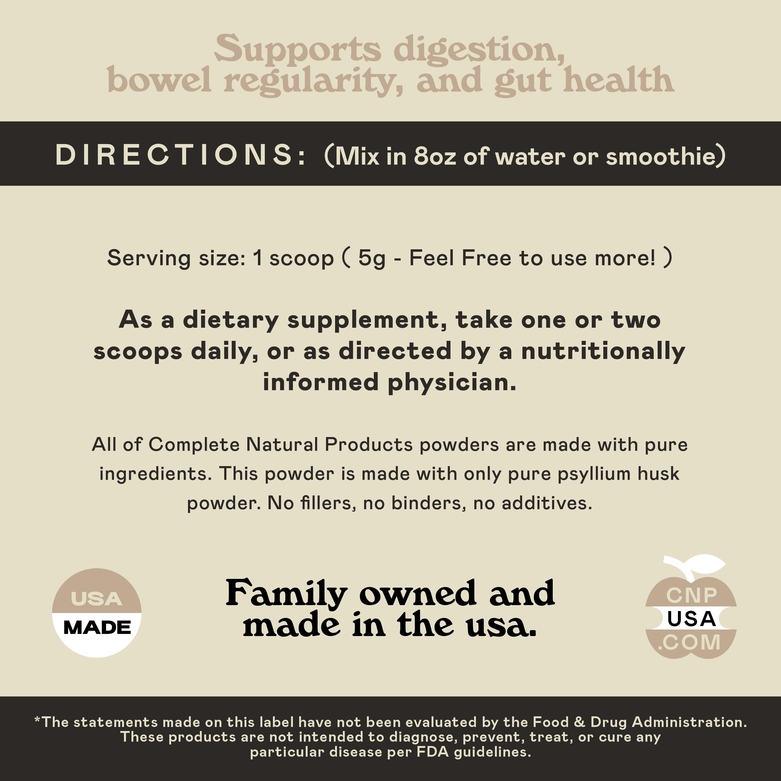Complete Natural Psyllium Husk Powder added to a smoothie for texture.
