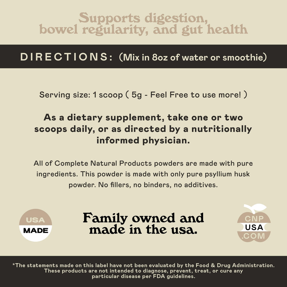 Complete Natural Psyllium Husk Powder added to a smoothie for texture.