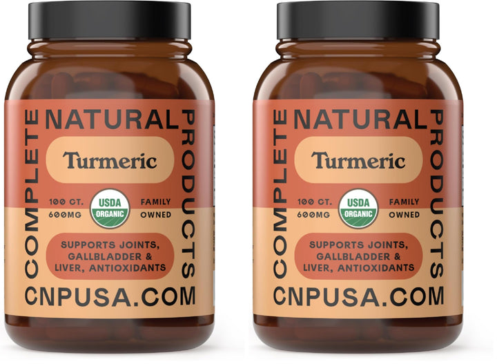 Complete Natural Products Organic Turmeric Capsules bottle front for daily wellness.