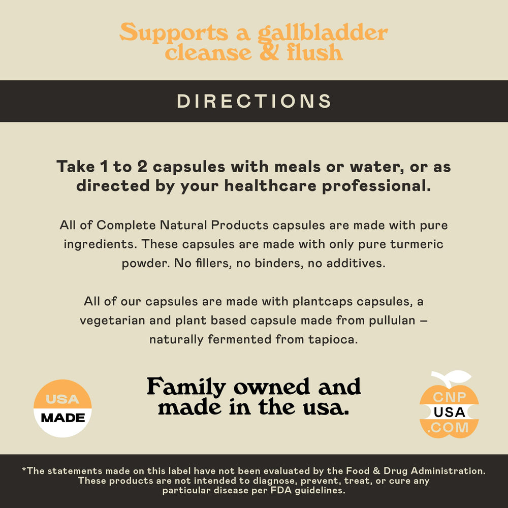 Complete Natural Products Organic Turmeric Capsules ingredient panel emphasizes organic, soy-free formula.