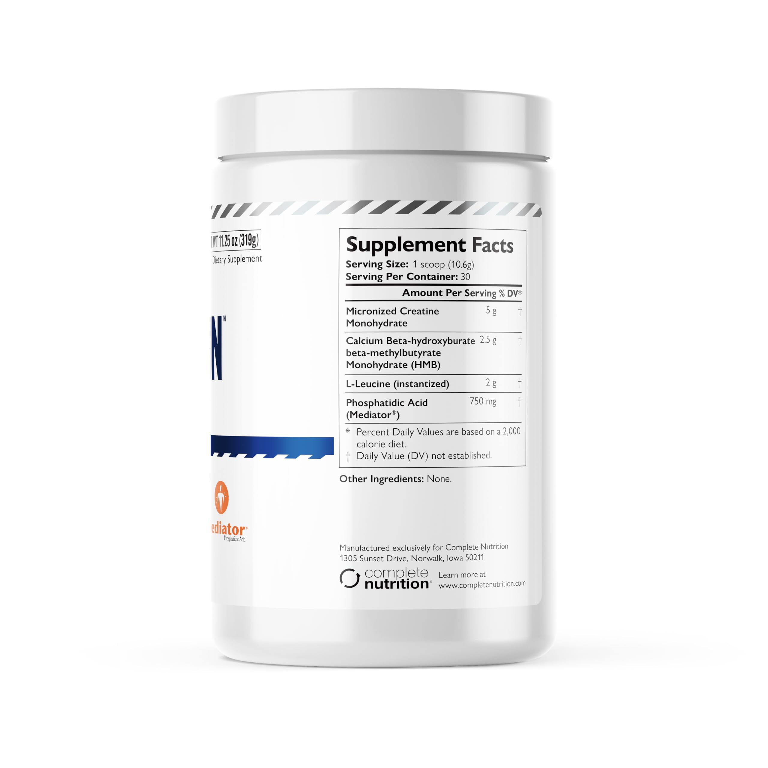 Complete Nutrition Alpha Gain label close-up, emphasizing clean formula and no fillers.